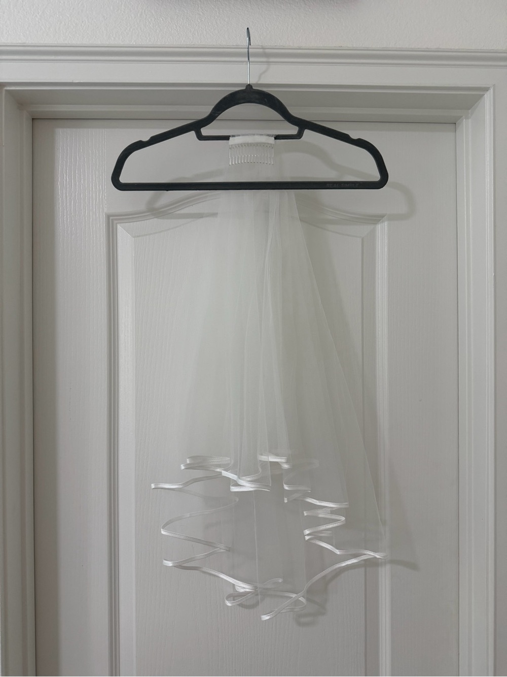 Bridal Two-Tier White Veil with Satin Trim